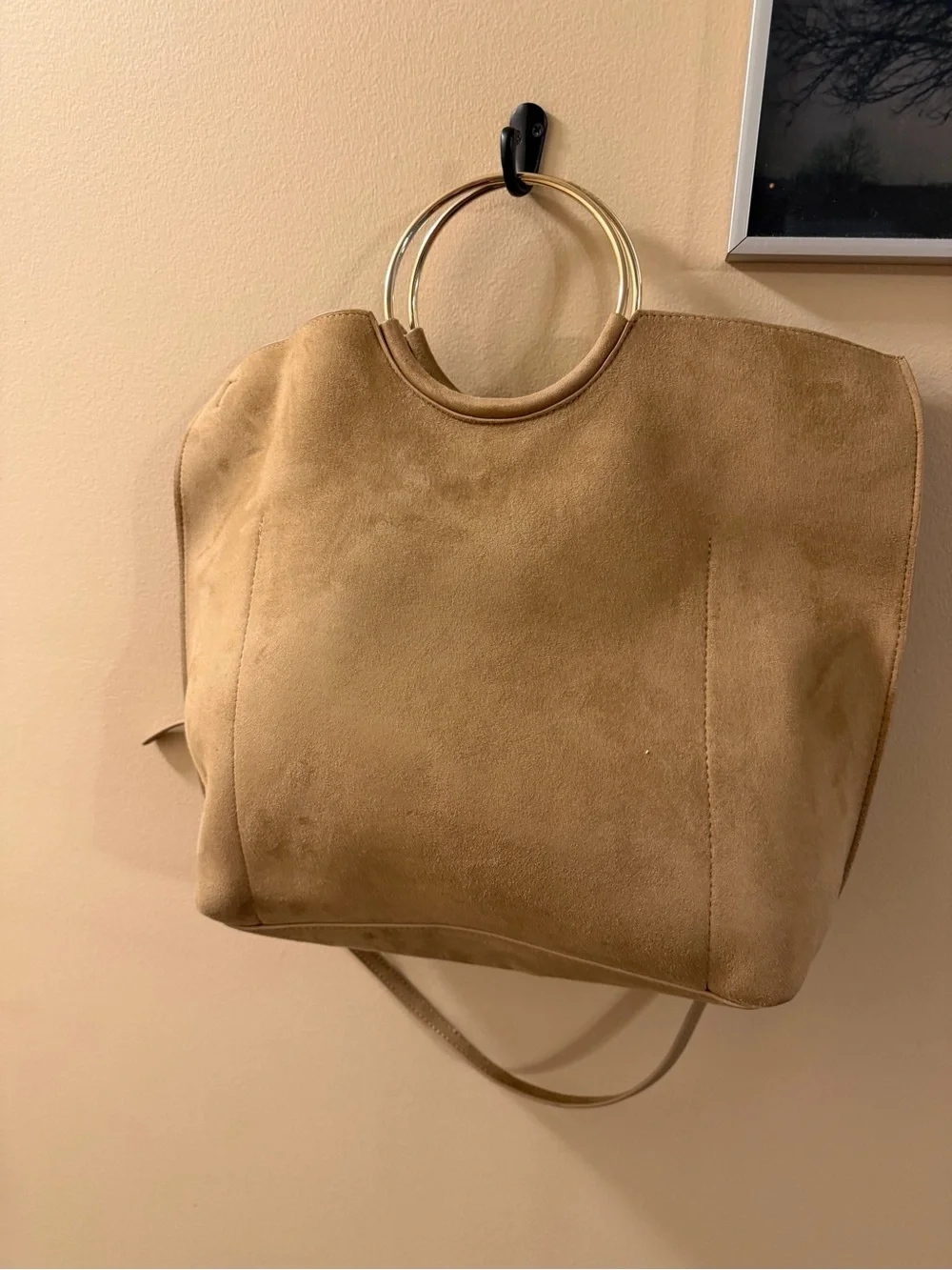 Banana Republic Tan Faux Suede Ring-Handle Tote Bag